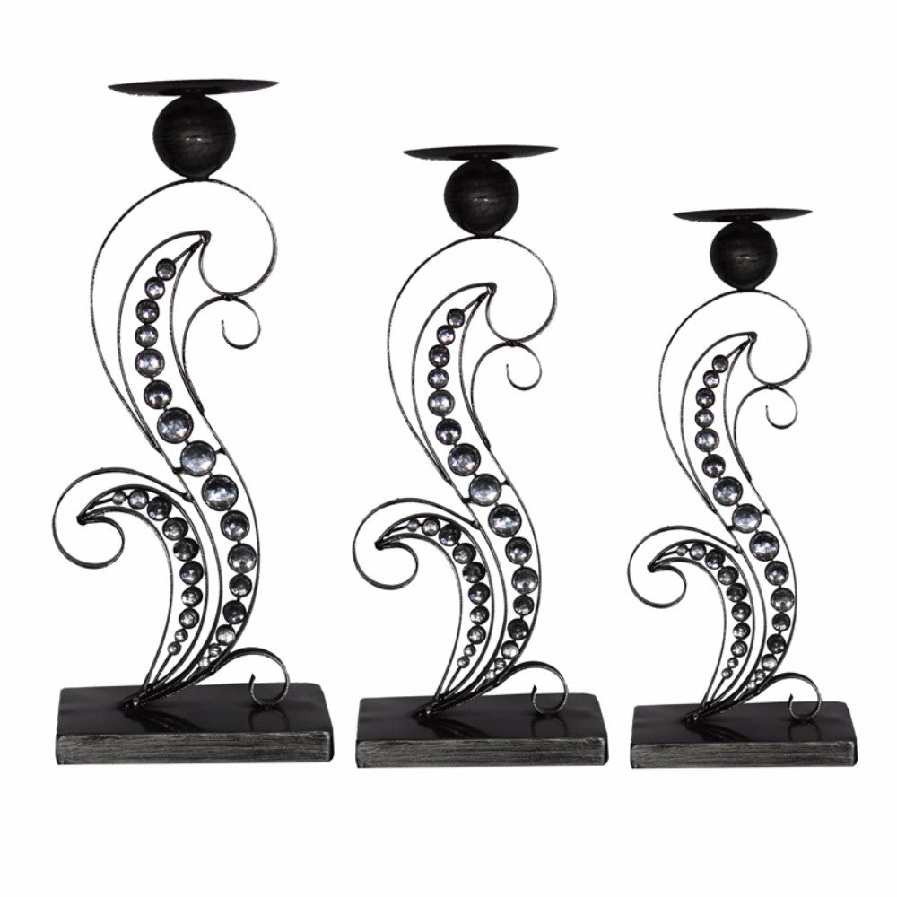 Alluring Metallic Candle Holder, Black, Set Of 3