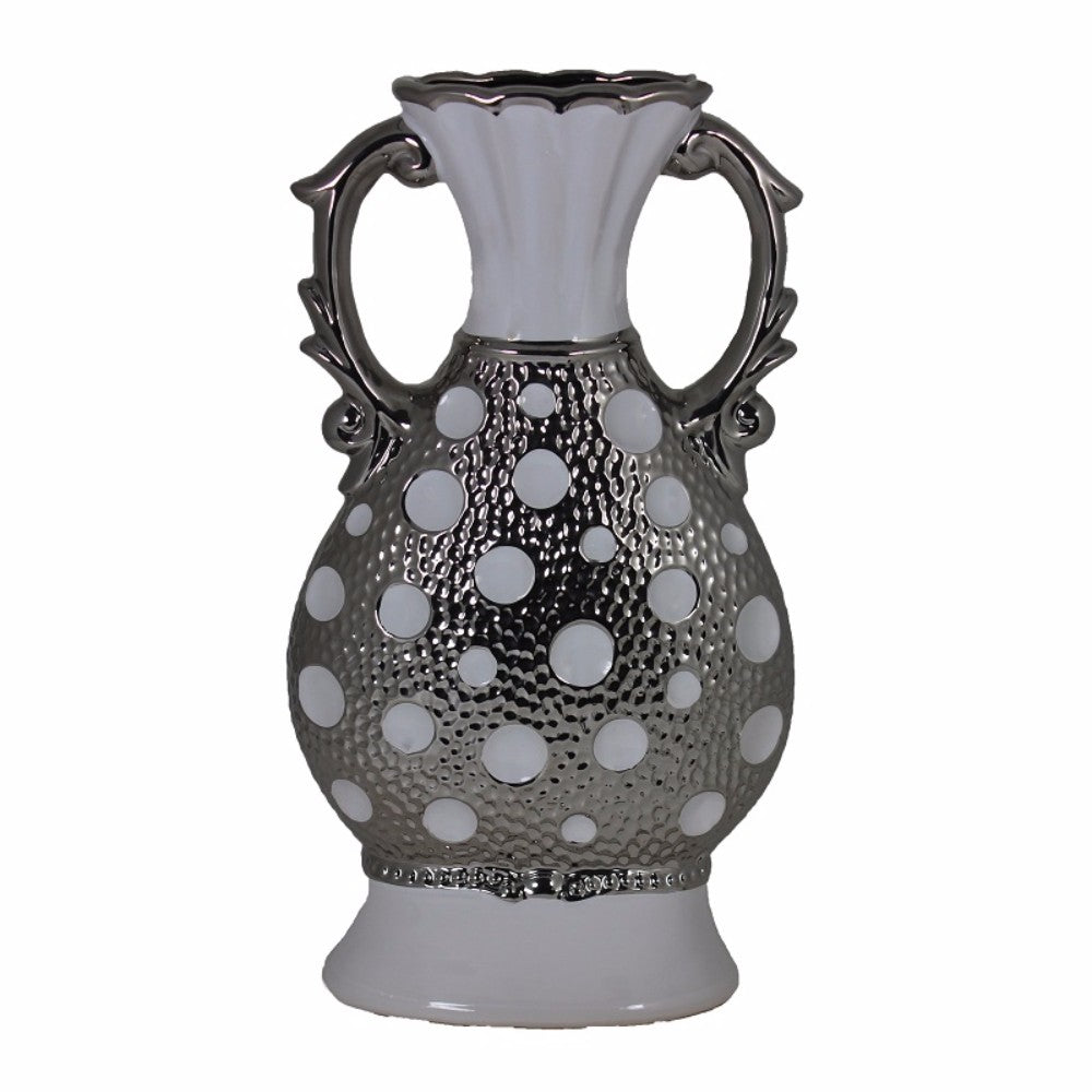 Fascinating  Ceramic Vase ,White And Silver