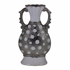 Fascinating  Ceramic Vase ,White And Silver