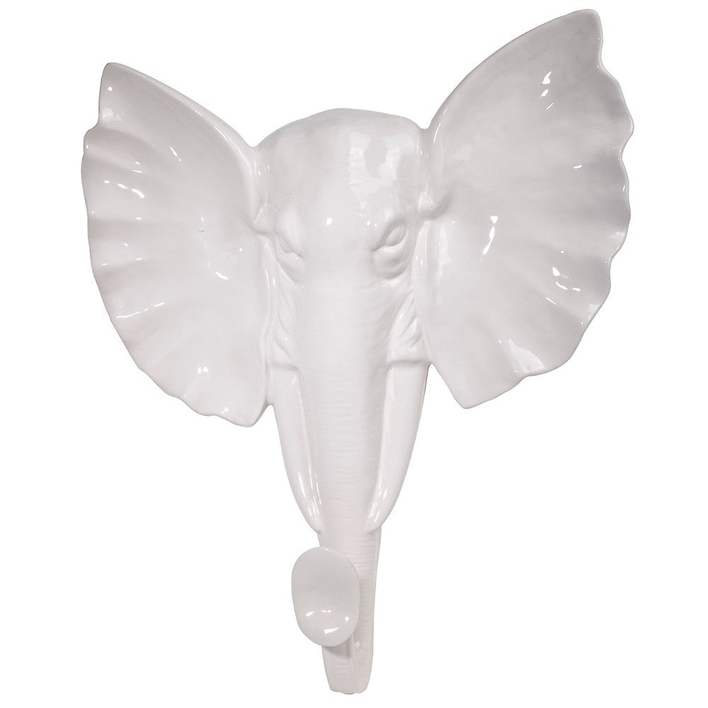 Rock Based Elephant Wall Decor, White