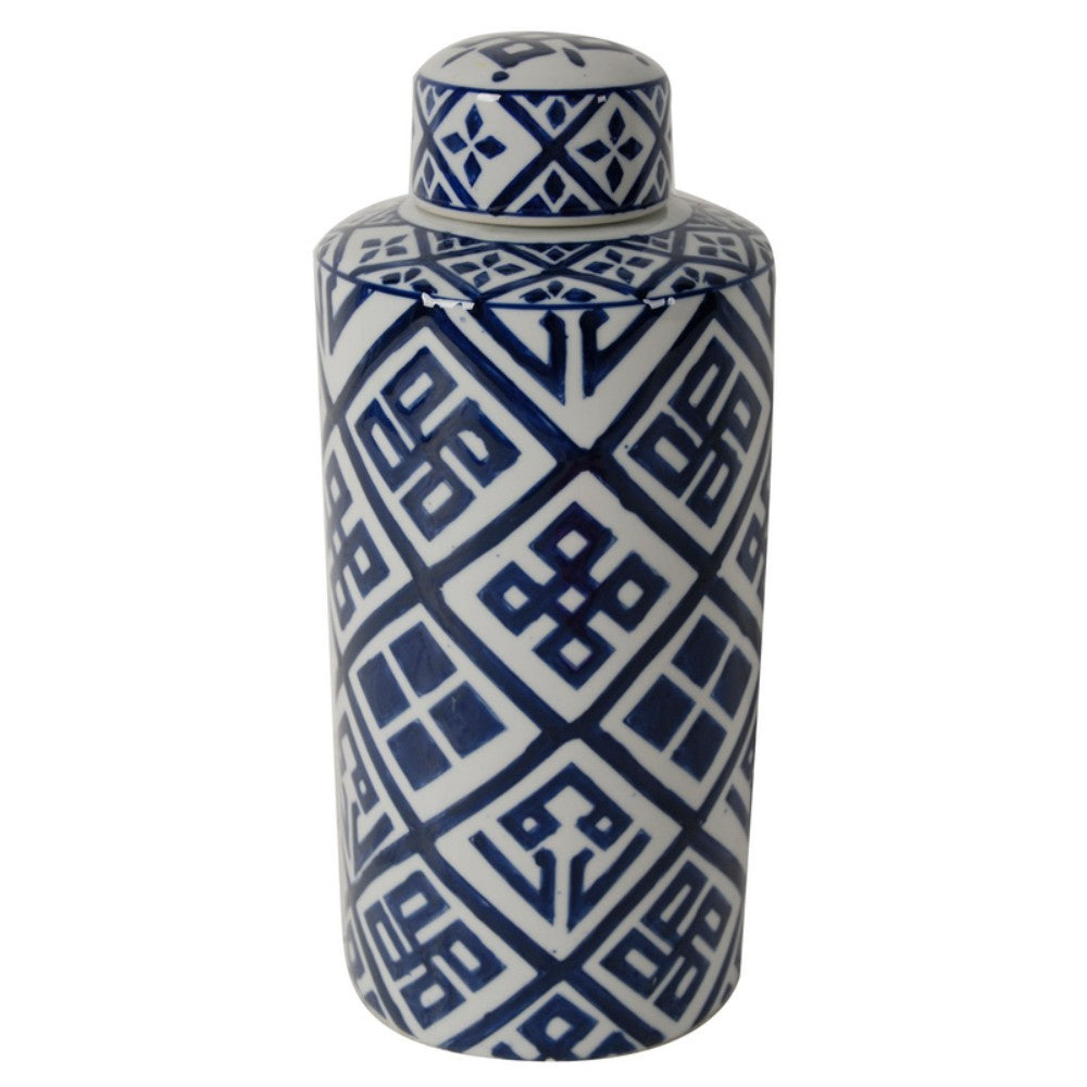 Ceramic Jar With Lid, Medium, Blue And White