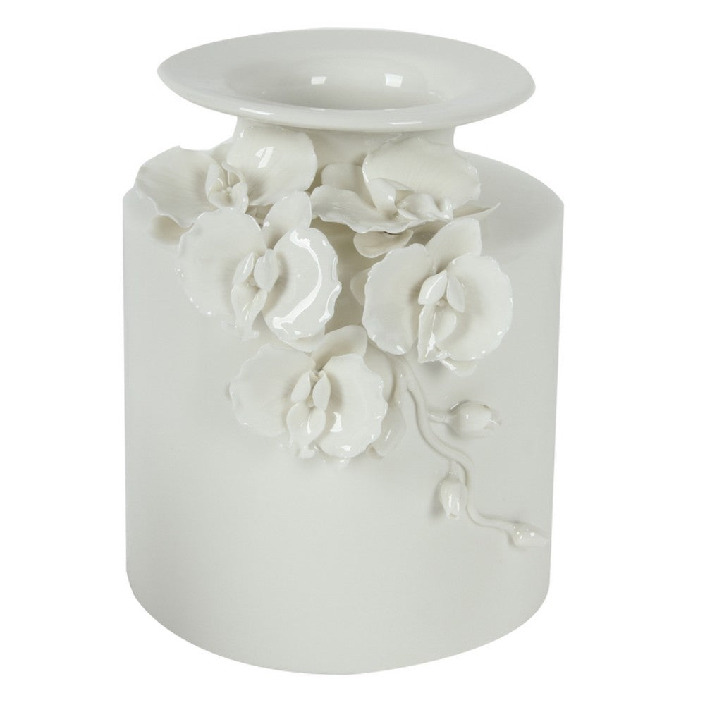 Ceramic Floral Pot Vase, White