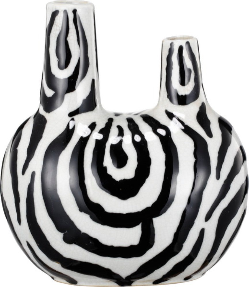 Exquisite Double Opening  Ceramic Vase, White And Black