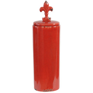 Traditional Style Ceramic Lidded Jar ,Red