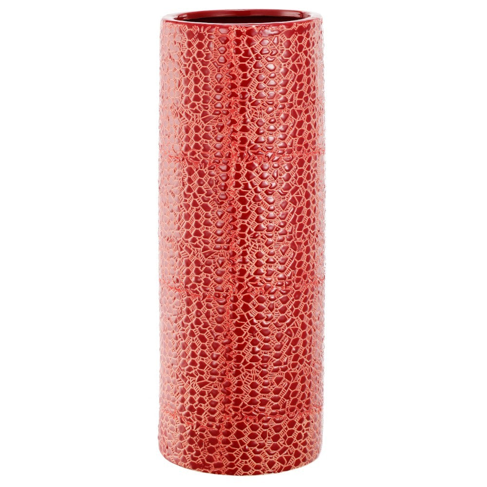 Cylindrical Shaped Stoneware Vase, Red