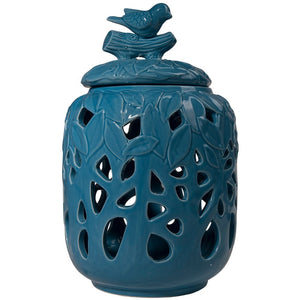 Cutout Patterned Dolomite Jar With Lid, Blue