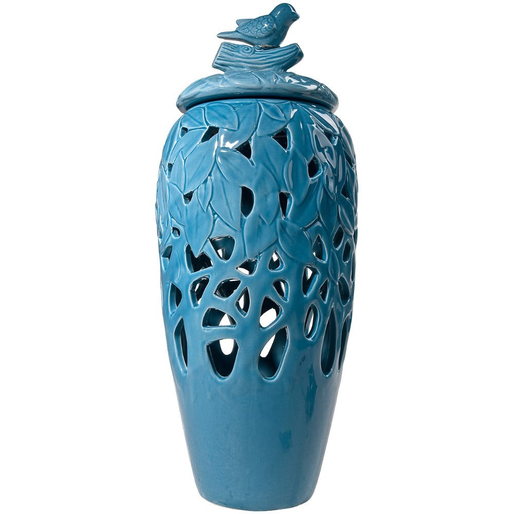 Dolomite Lidded Jar With Cutout Design , Blue