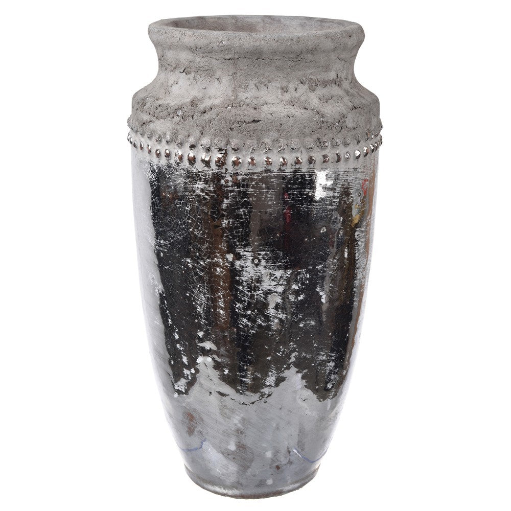 Ceramic Vase, Gray And Silver