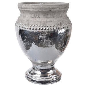 Ceramic Pedestal Shape Vase, Gray And Silver