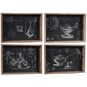 Wooden Trays , Set of 4,Black