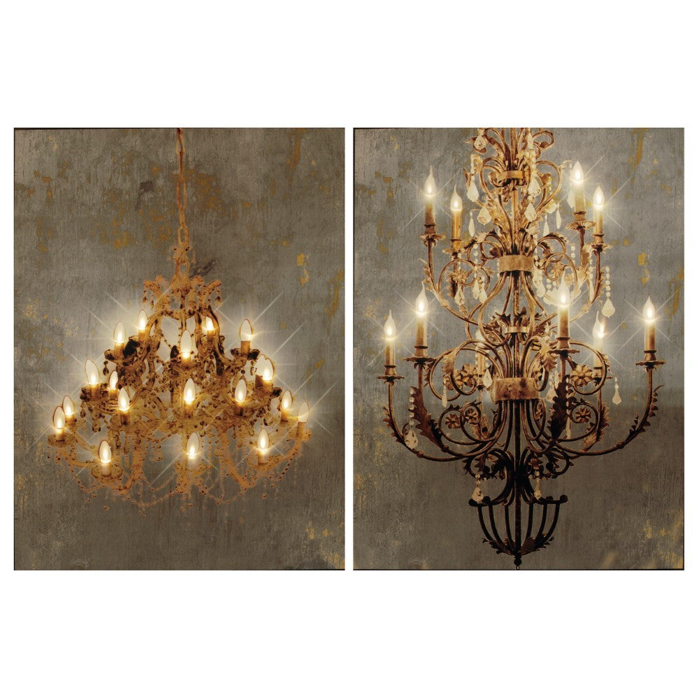 Grand Chandelier Led Canvas Wall Prints , Set of 2, Brown