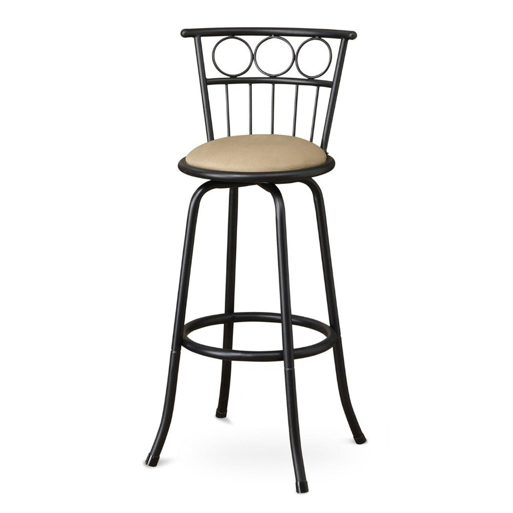 Metal And Microfiber Swivel Barstool, Black, Set of 2