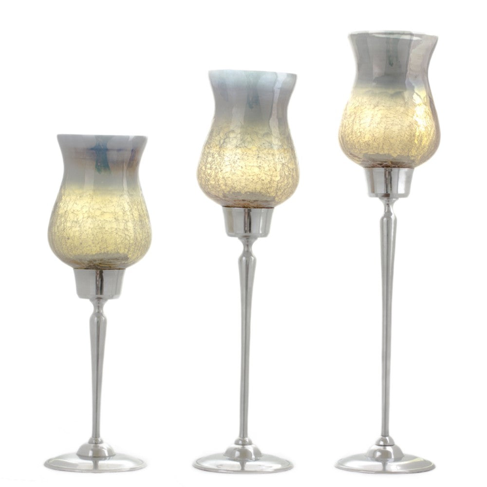 Candle Holder With Gold Gray Shaded Glass (Set of 3)