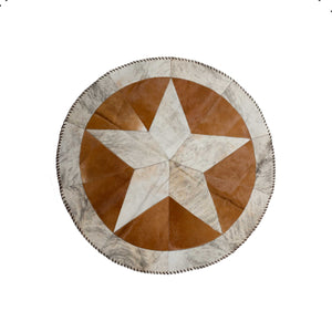 42" x 42" Brown And Natural, Star Stitch Round Cowhide - Area Rug