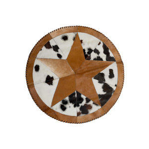 42" x 42" Tricolor, Natural Star Stitch Round Cowhide - Area Rug