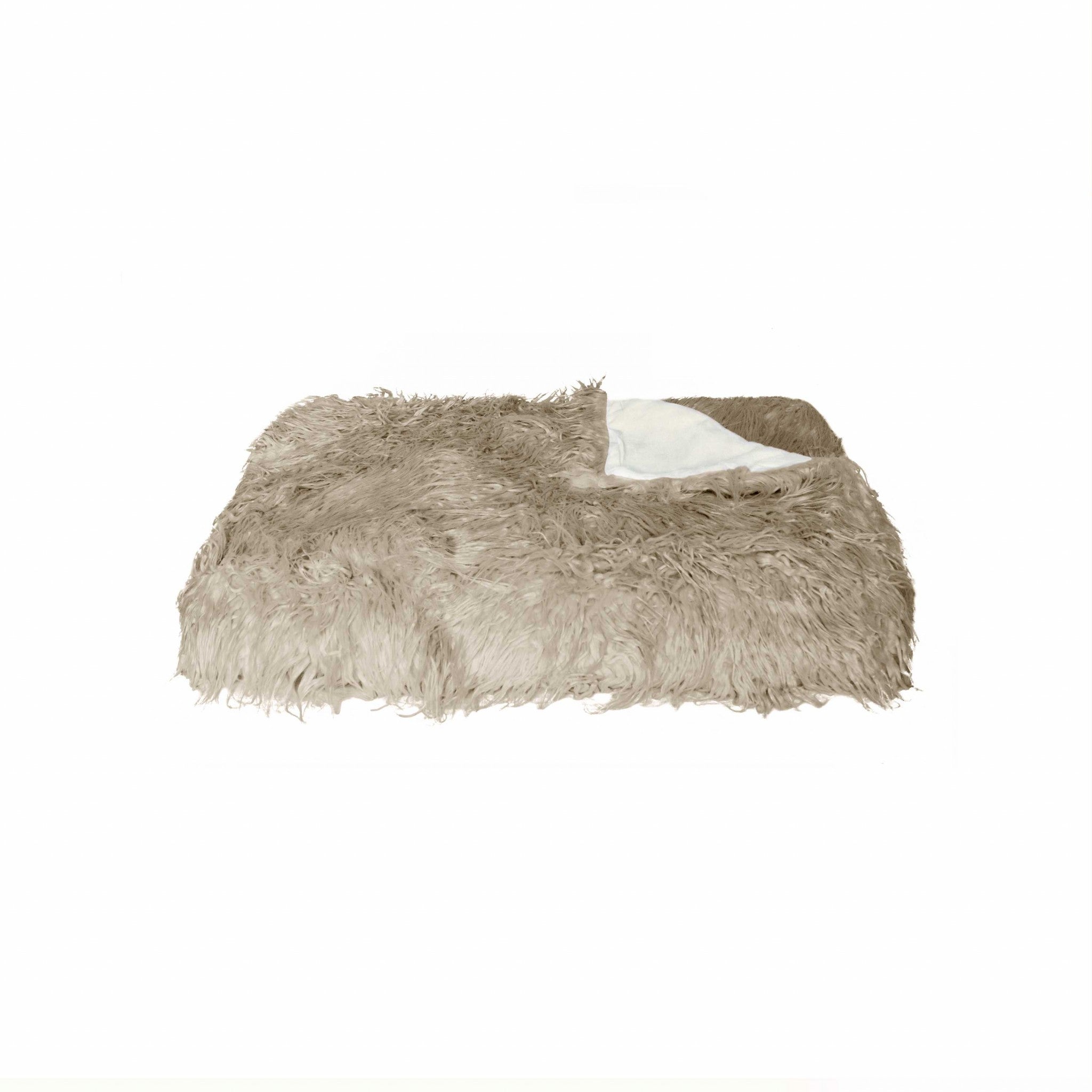 50" x 70" x 2" Tan Sheepskin Faux Fur Throw