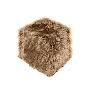 16" x 17" x 5" Tan Sheepskin Faux Fur Pouf