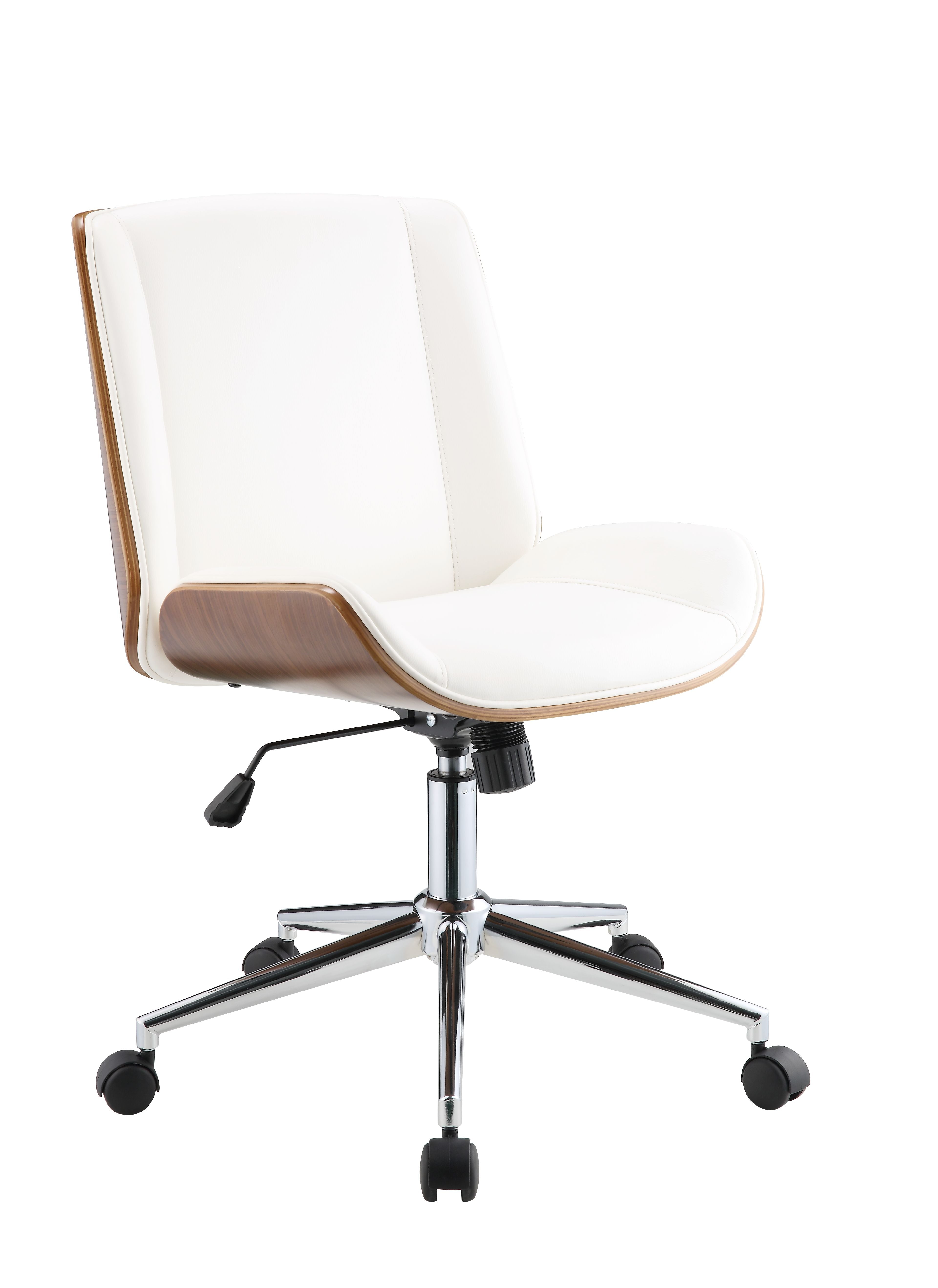 21" X 25" X 34-38" White Leatherette And Walnut Office Chair