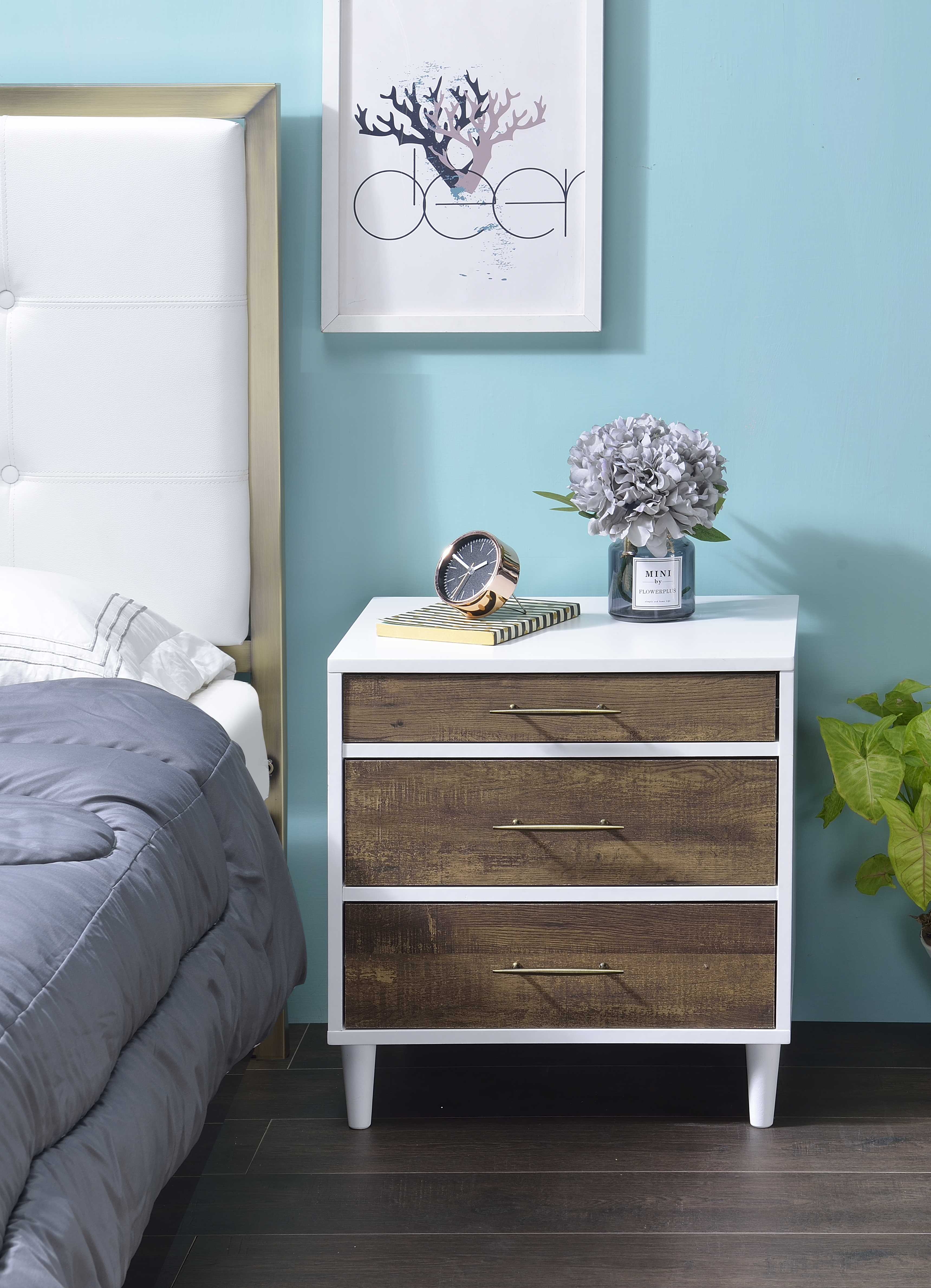 20" X 16" X 21" White And Weathered Oak Metal Nightstand