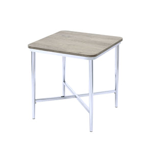 24" X 24" X 24" Gray Oak And Chrome Metal Tube End Table