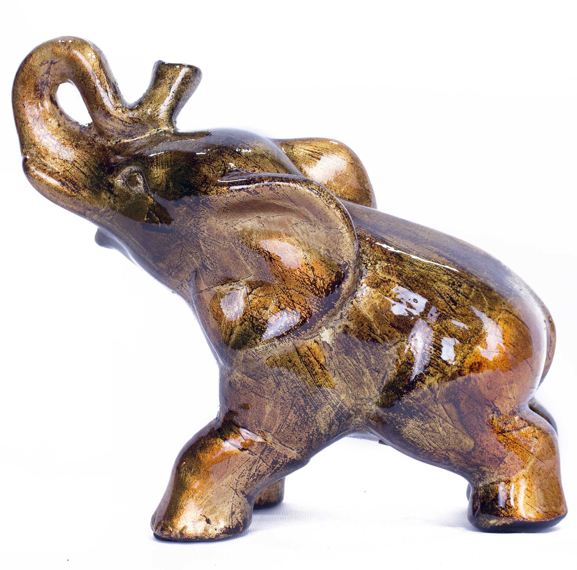 8" Decorative Ceramic Elephant - Copper, Brown And Orange