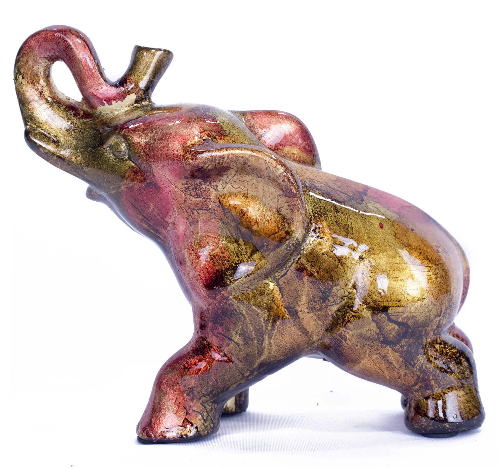 8" Decorative Ceramic Elephant - Copper, Red And Gold