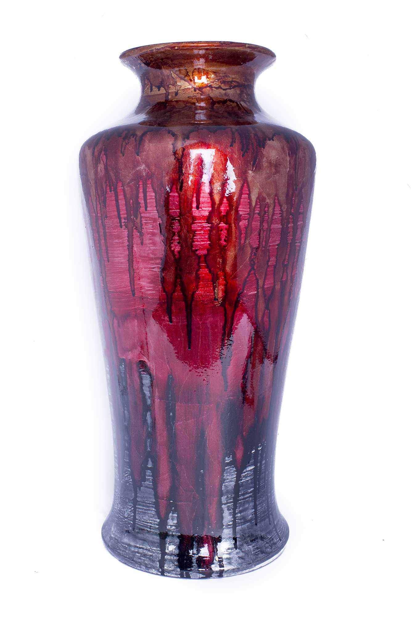 24" Foiled & Lacquered Ceramic Floor Vase - Red And Gray