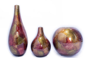 3-Piece Vase Set - Copper, Red And Gold