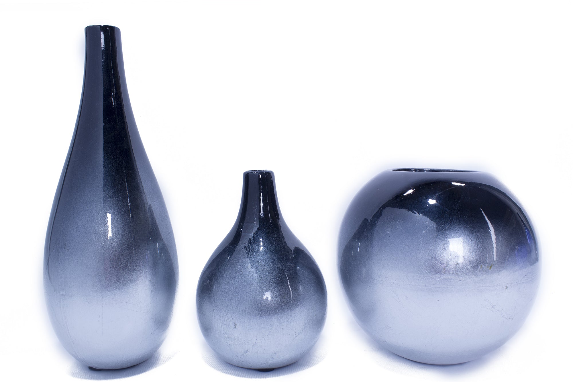 3-Piece Vase Set - Navy And Silver