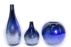 3-Piece Vase Set - Blue And Silver