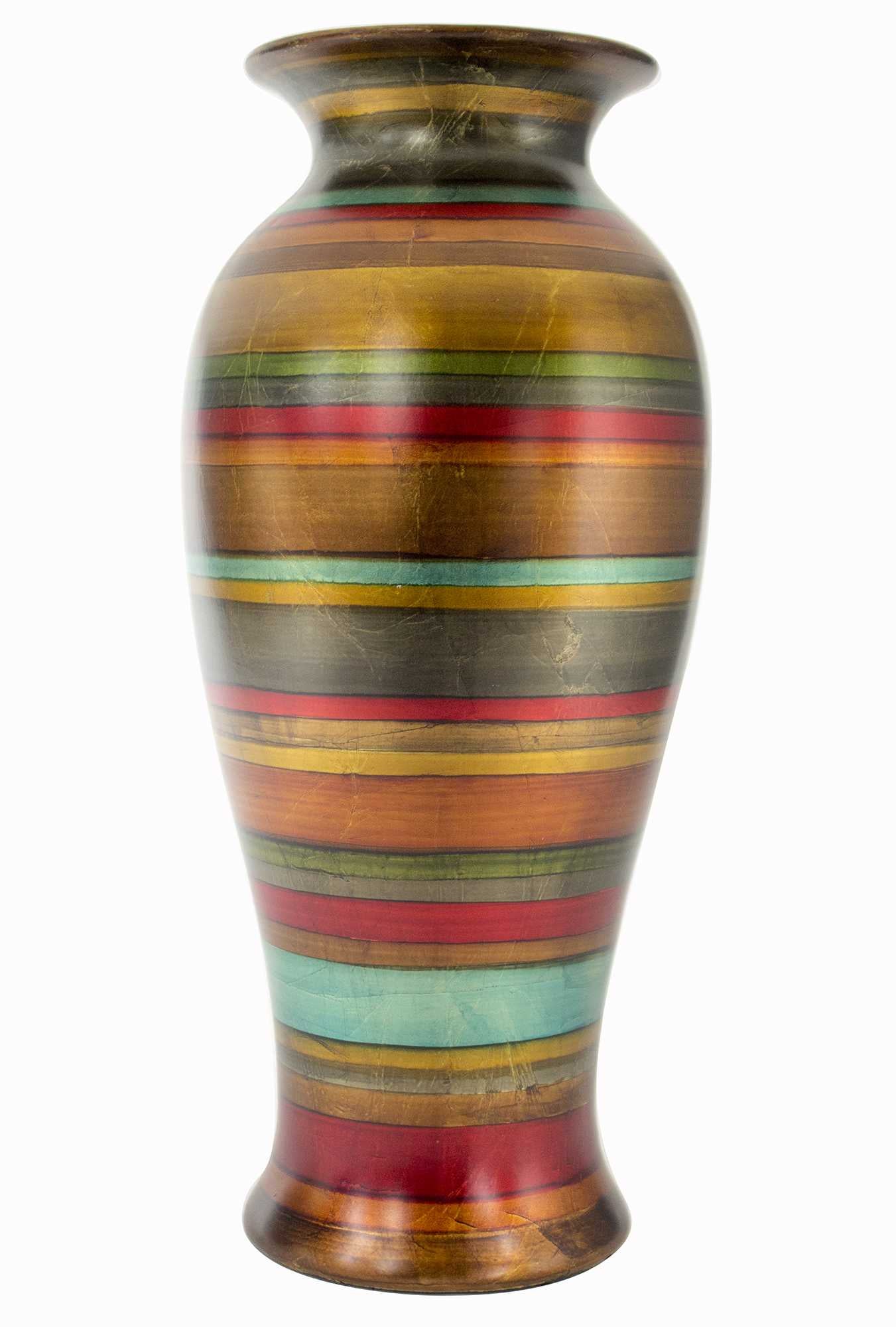 21" Ceramic Vase - Gold, Bronze, Copper, Pewter, Red, Green And Blue In Gold, Bronze, Copper, Pewter, Red, Green And Blue