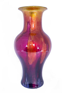 18" Foiled & Lacquered Ceramic Vase - Yellow, Orange, Pink And Purple