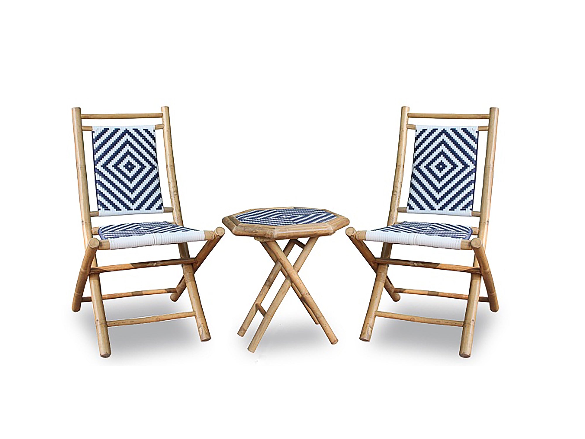 21" Navy Blue and White Outdoor Conversation Set of 2 Chairs and a Table