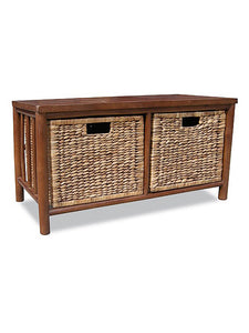 17" Brown Bamboo Storage Bench with 2 Baskets