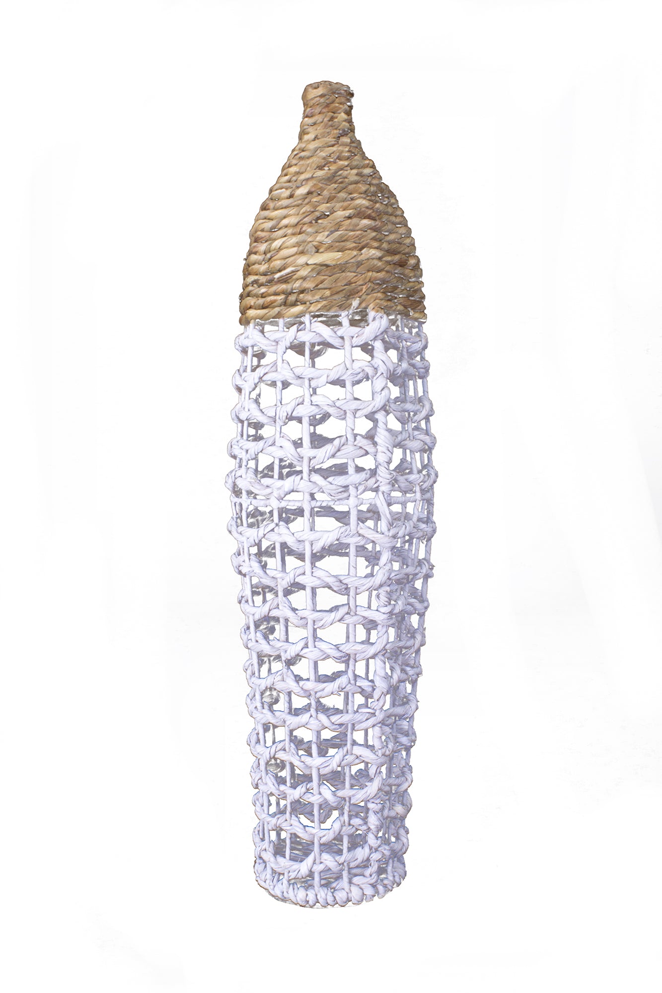 36" Woven Floor Vase - White And Natural Water Hyacinth