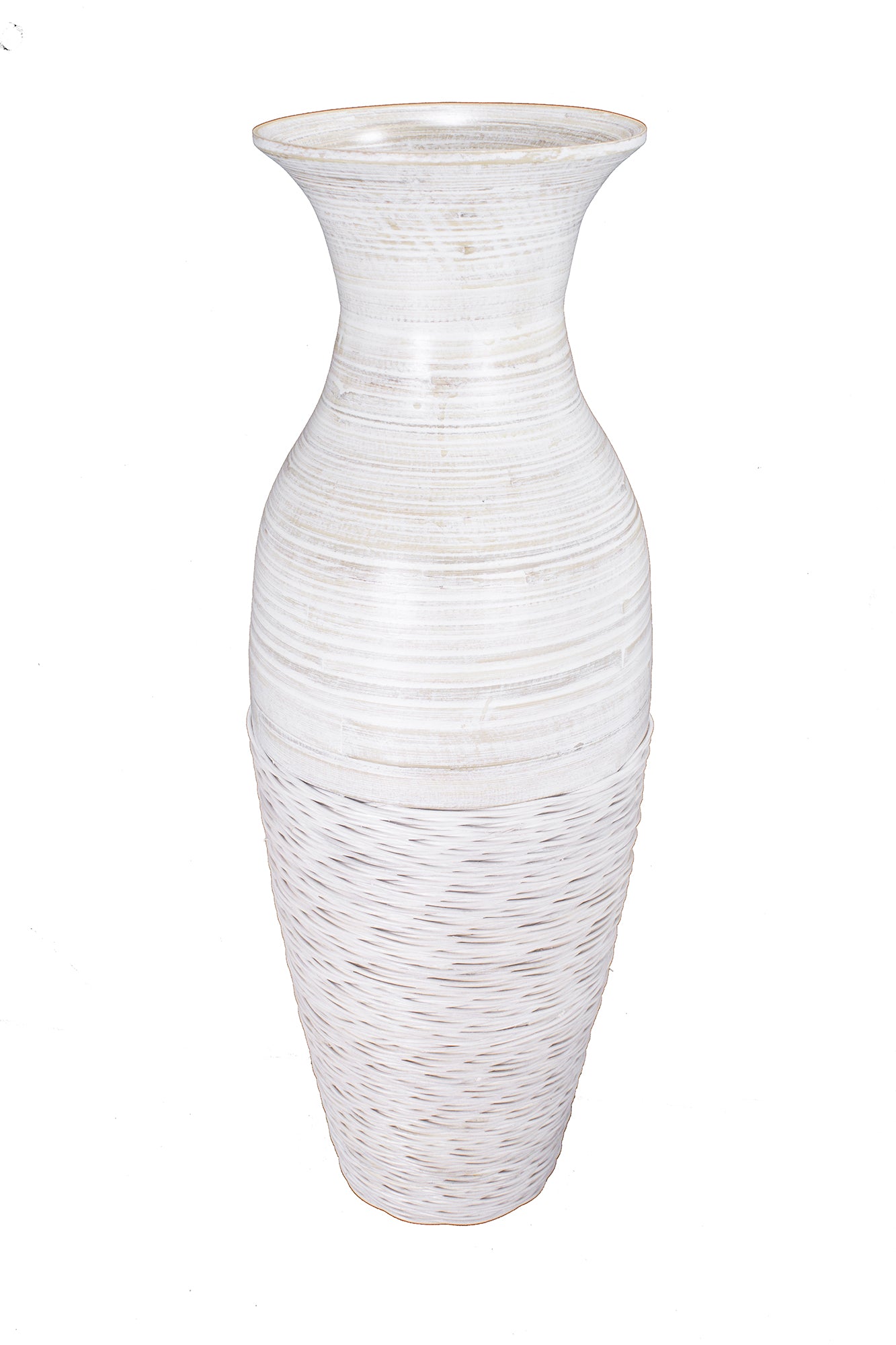 29" Spun Bamboo Floor Vase - Distressed White