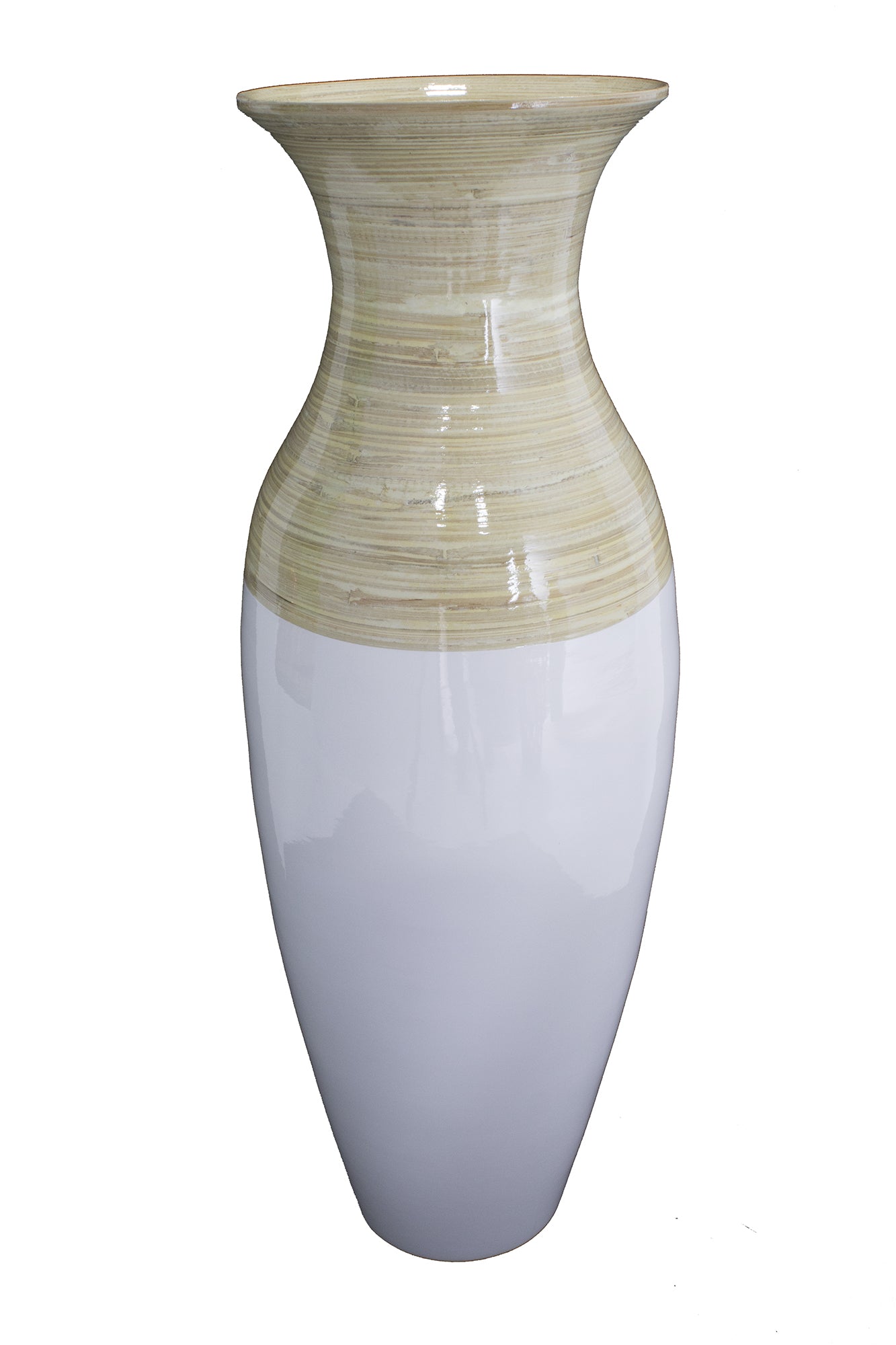 29" Spun Bamboo Floor Vase - Natural And White