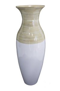 29" Spun Bamboo Floor Vase - Natural And White