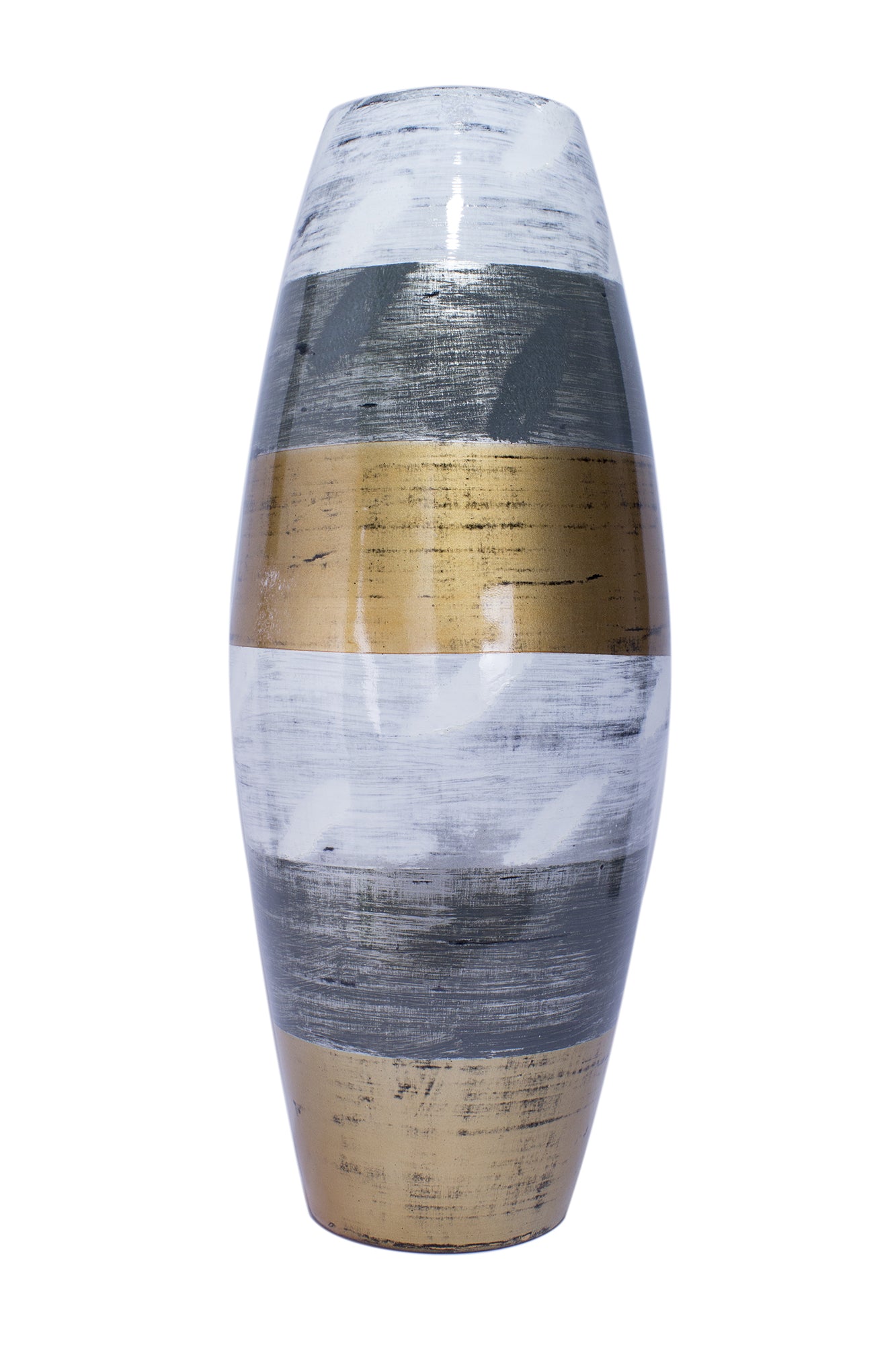 24" Spun Bamboo Vase - White, Grey, Gold