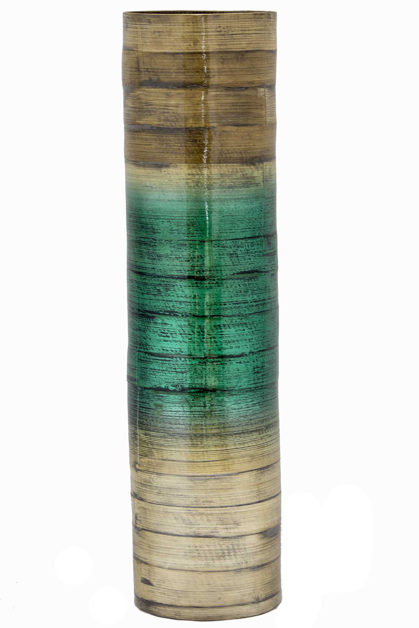 24" Spun Bamboo Stovepipe Vase - Metallic Teal & Natural Bamboo