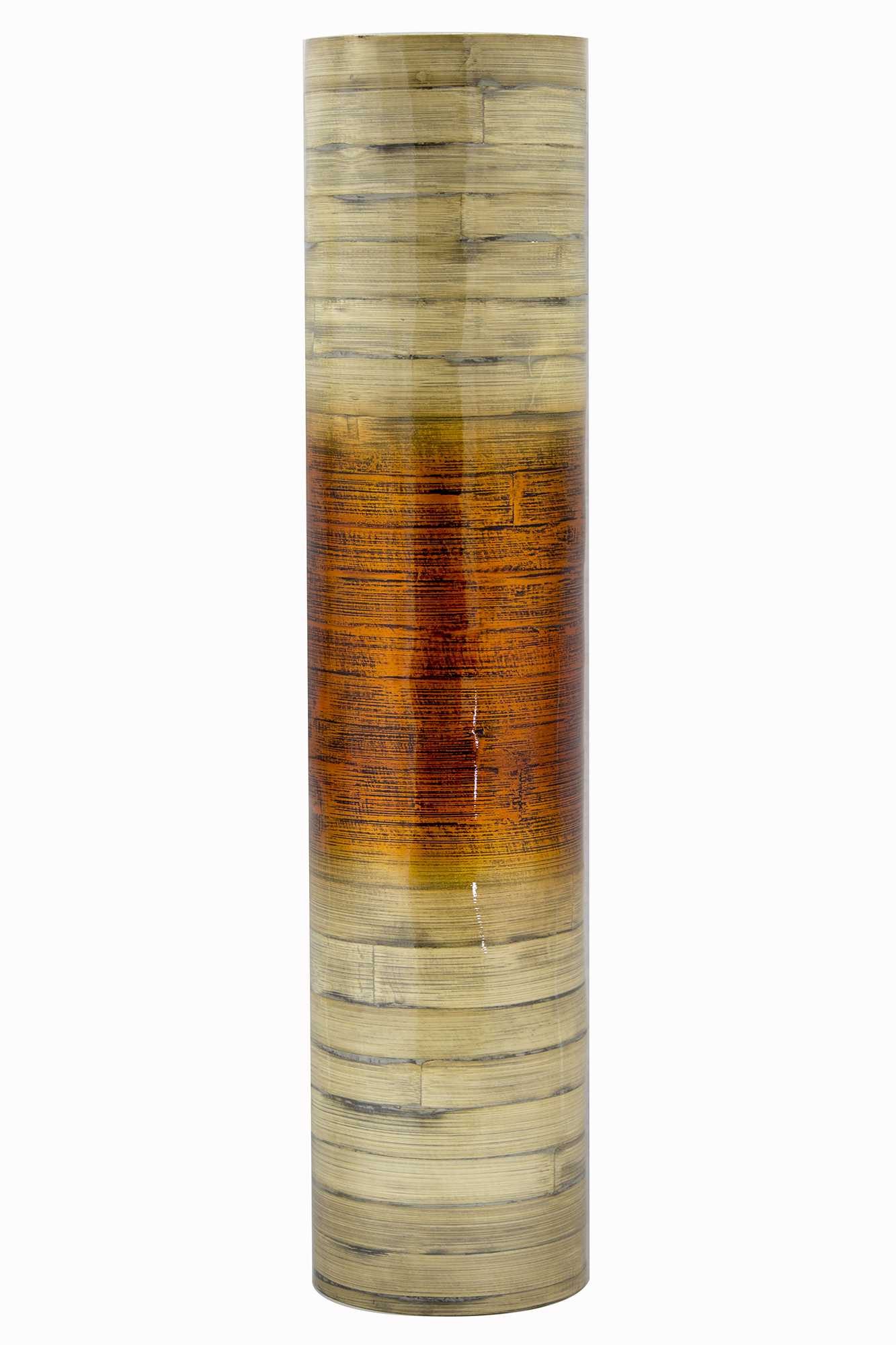 32" Spun Bamboo Stovepipe Floor Vase - Metallic Orange & Natural Bamboo