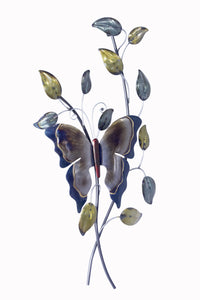 Large Butterfly On Branches Wall Decor - Metallic Multi Color