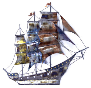 Ship In Storm 3D Metal Wall Art - Metallic Multi Color