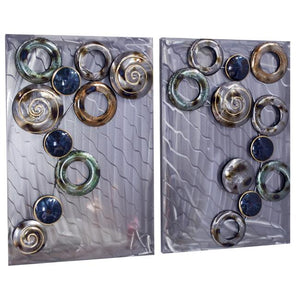 Hollow Circles On Brushed- Set Of 2 - Metallic Multi Color