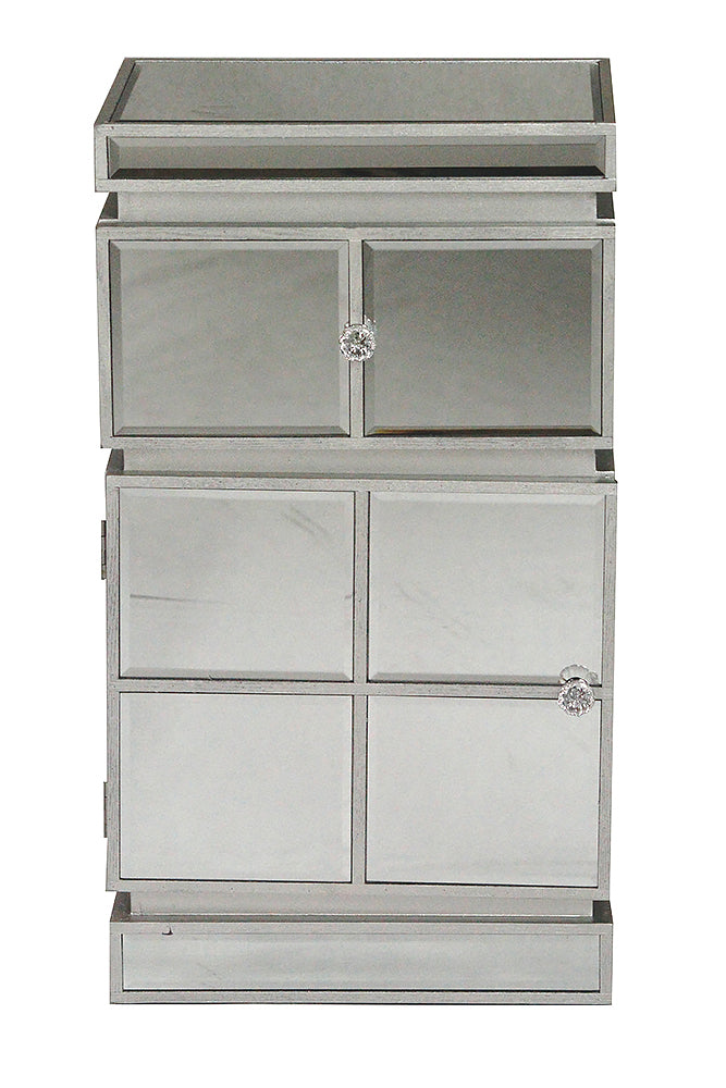 36" Silver Mirrored Accent Cabinet with a Drawer and a Door