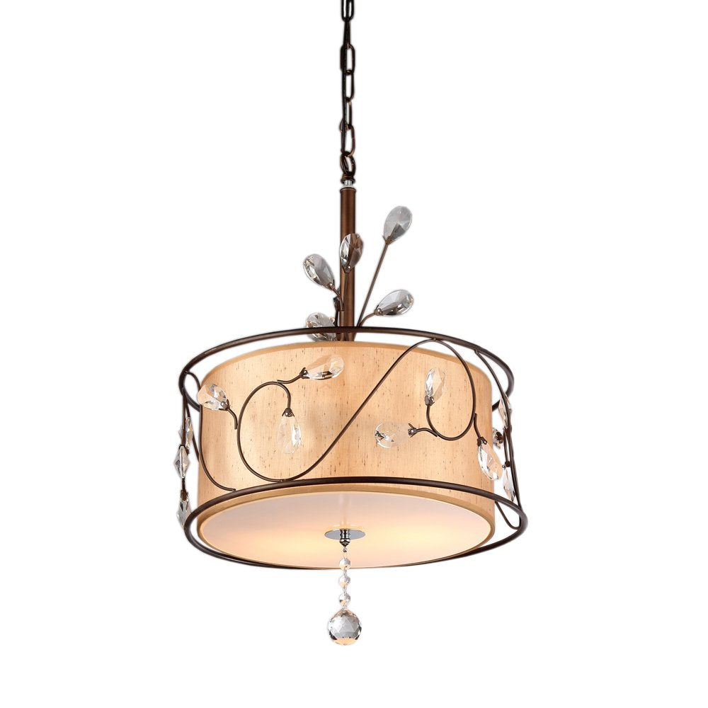 Amelia Bronzetone and Round Fabric Shade Chandelier