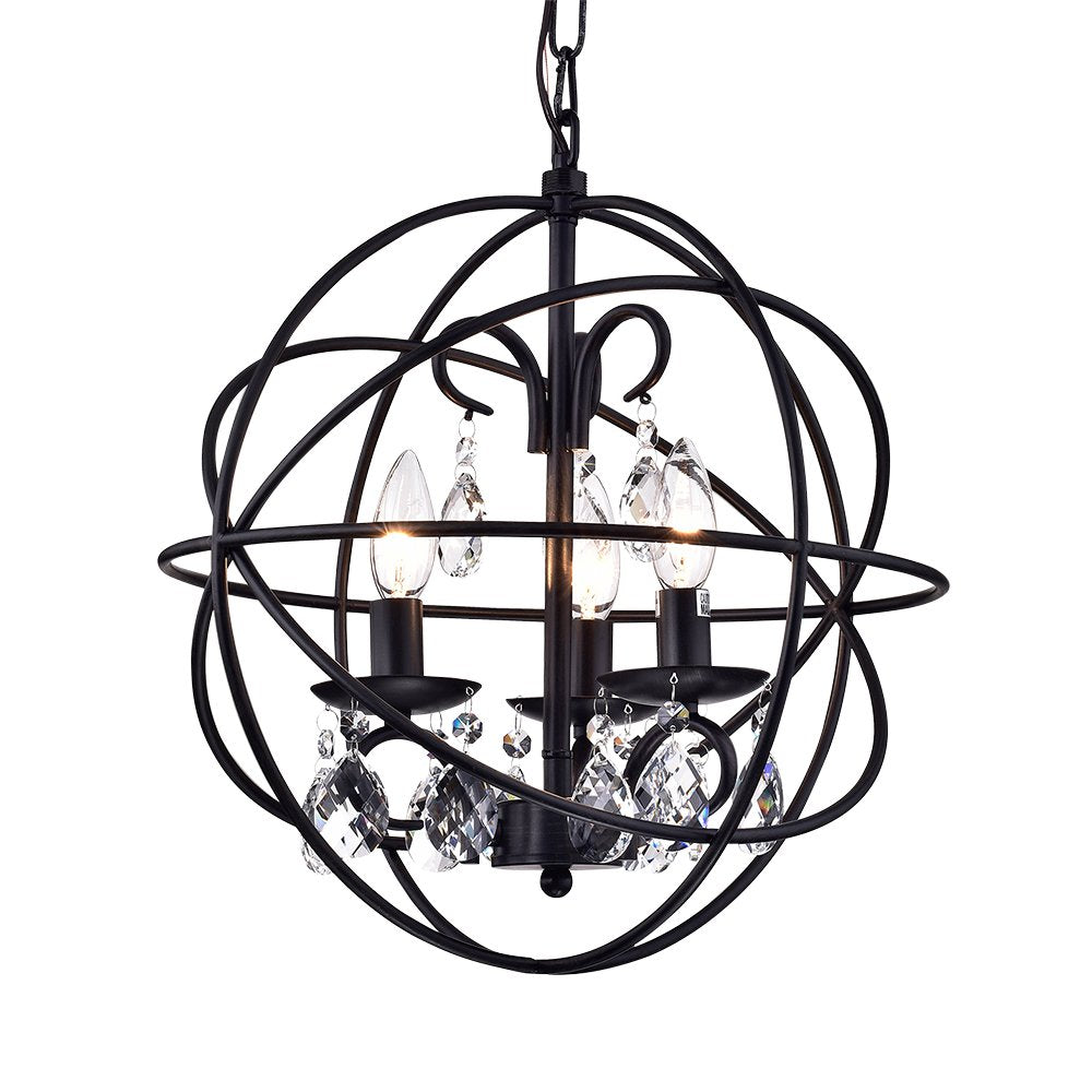 Tess Black-finish Metal/ Crystal 15-inch Round Crystal Chandelier