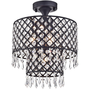 Anika Black-finish 12-inch Crystal Semi-flush Mount Chandelier