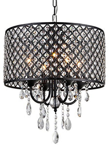 Monet 4-lights Black-finished 17-inch Crystal Round Chandelier