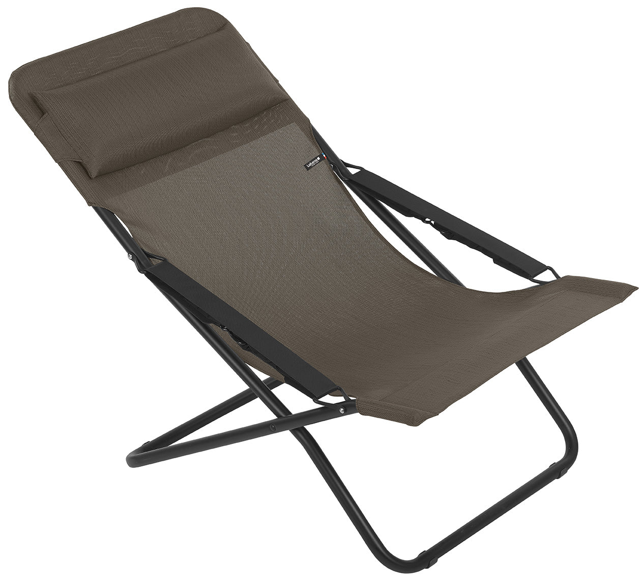 Folding Sling Chair - Black Steel Frame - Wood Fabric